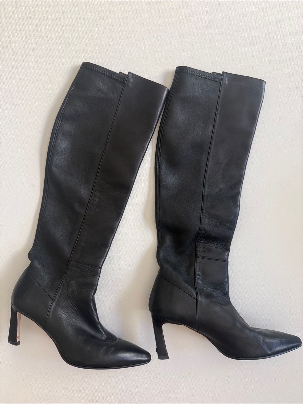 Stuart Weitzman Black Leather Knee-High Heeled Boots 5M